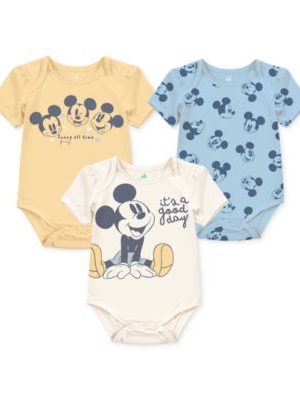 Disney Baby Boys Mickey Mouse Short-Sleeve Bodysuits, Set of 3