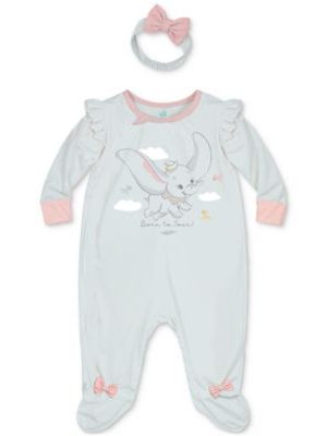 Disney Baby Girls Dumbo Footed Coverall & Headband, 2 Piece Set