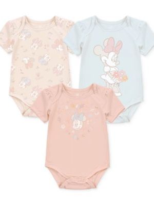 Disney Baby Girls Minnie Mouse Short-Sleeve Bodysuits, Set of 3