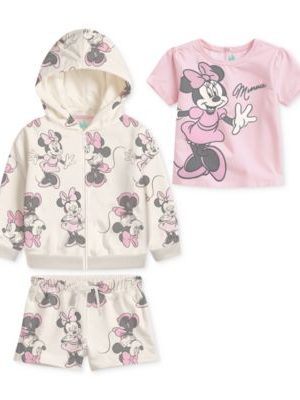 Disney Baby Girls Minnie Mouse Hoodie, T-Shirt & Shorts, 3 Piece Set