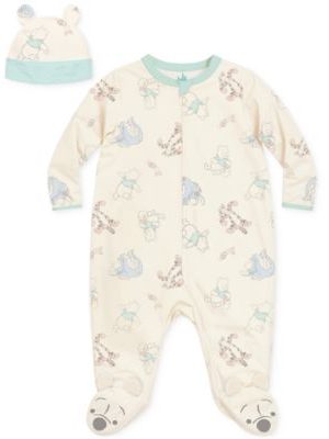 Disney Baby Winnie-the-Pooh Footed Coverall & Hat, 2 Piece Set