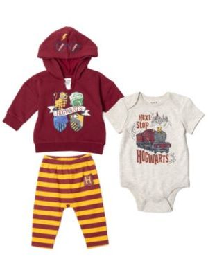 Harry Potter Fleece Pullover Hoodie Bodysuit and Pants 3 Piece Outfit Set