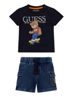 GUESS Baby Boys 2-Piece Short Sleeve T-Shirt and Knit Denim Short Set