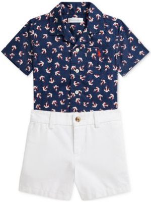 Polo Ralph Lauren Baby Anchor-Print Camp Shirt & Canvas Short Set