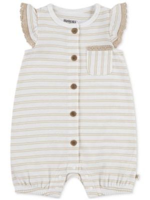 Huggies Baby Girls Cotton Striped Ruffled-Sleeve Romper