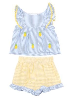 Rare Editions Baby Girls 2-Piece Pineapple Schiffli Seersucker Short Set