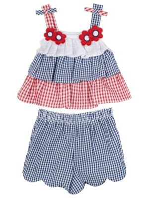 Rare Editions Baby Girls 2-Piece Americana Top and Seersucker Shorts Set